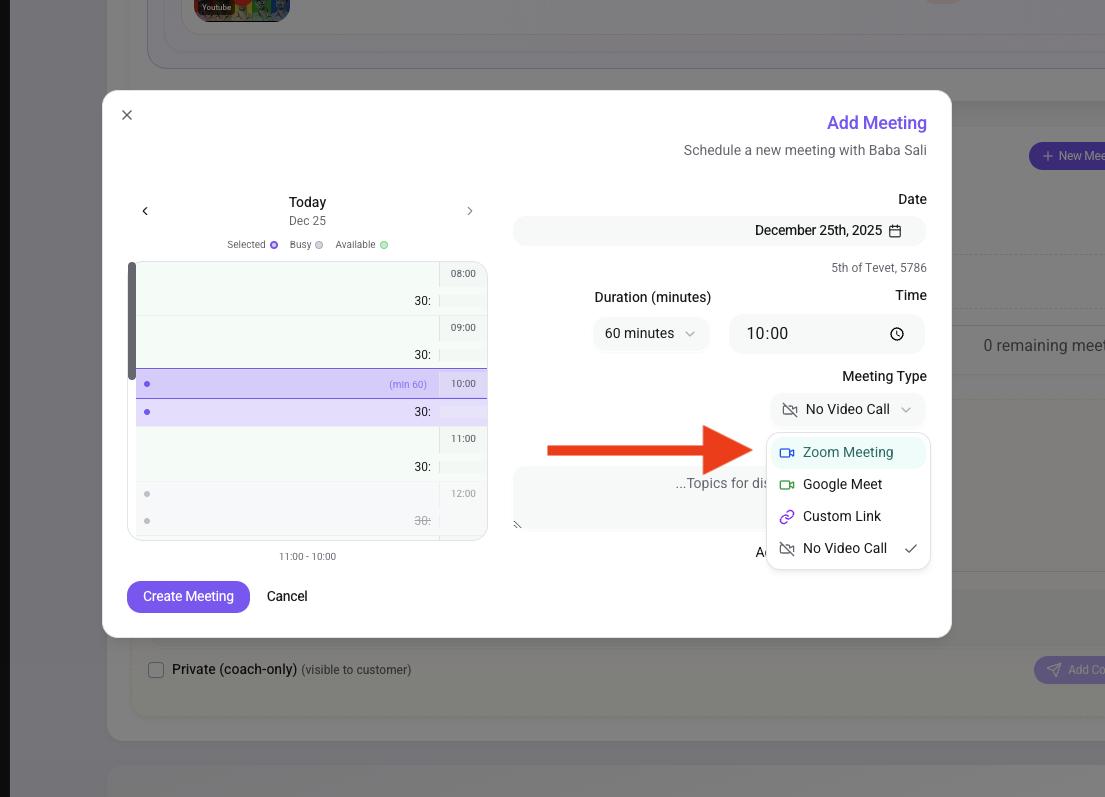 Meeting Dialog - Zoom Selection